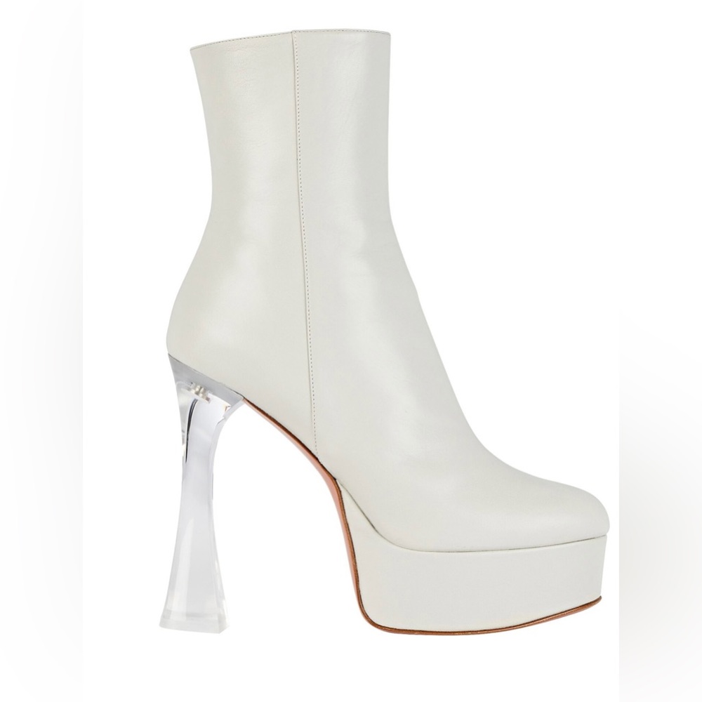 NEW Amina Muaddi Dua Glass Leather Platform Ankle Boots - size 39 (9 US) - white